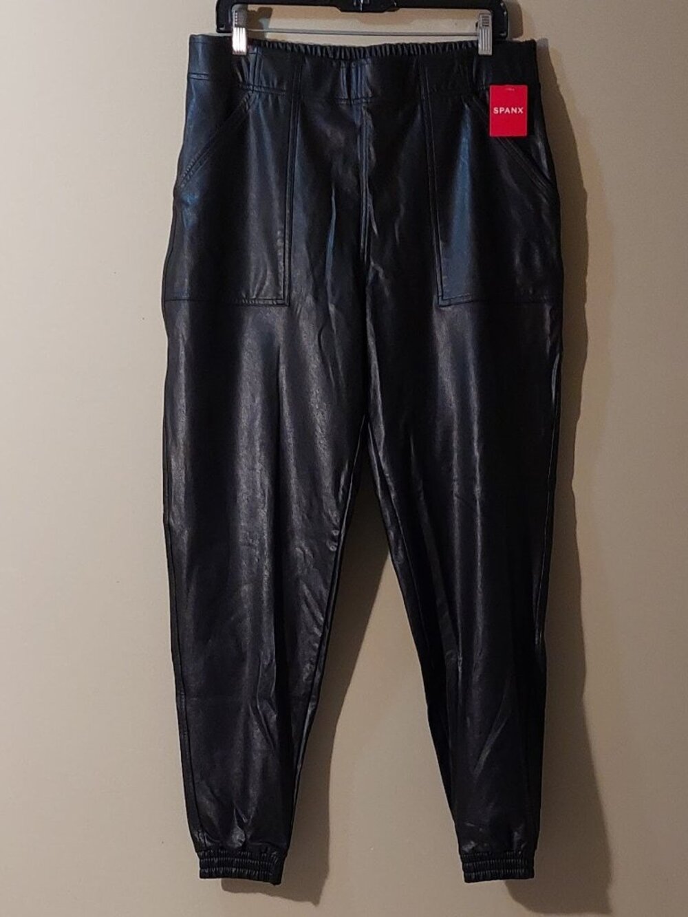 SPANX Black Faux Leather Jogger Pants w/Pockets Size: 1X